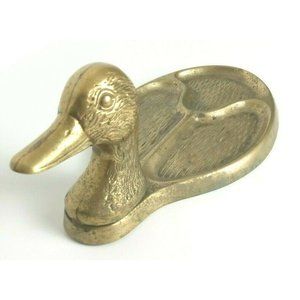 Vintage Solid Brass Duck Head Divided Tray Dresser Desk Organizer Made in Taiwan